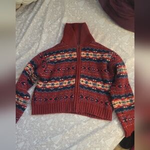 American Eagle Outfitters Red and Blue Patterned Cardigan